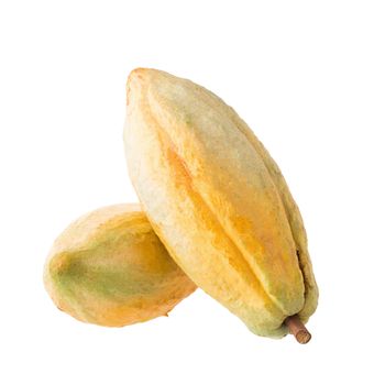 Cacao fruit, raw cacao beans, Cocoa pod on white background.