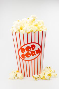 Classic box cinema popcorn on white background