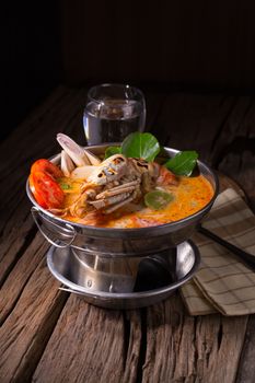 Tom yum goong spicy Thai seafood soup.