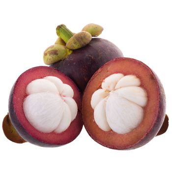 Mangosteens Queen of fruits, ripe mangosteen fruit isolated on white background.