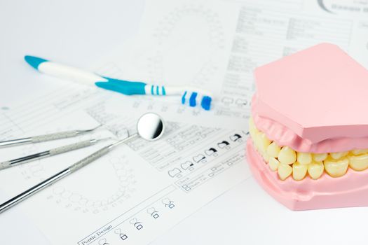 Denture for dental concept on white background