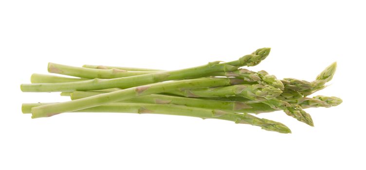 Bunch of green asparagus isolated on white background.