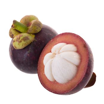 Mangosteens Queen of fruits, ripe mangosteen fruit isolated on white background.