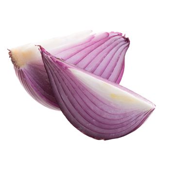 Sliced red onion isolated on a white background.