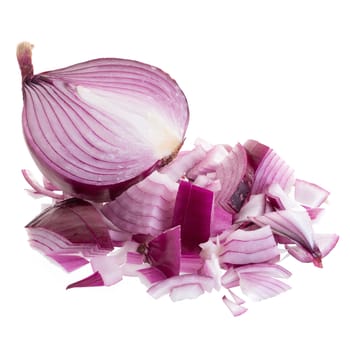 Sliced red onion isolated on a white background.