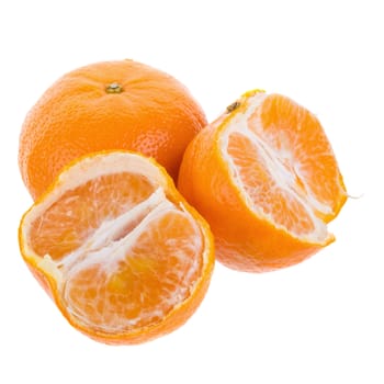 Half orange fruit on white background, fresh and juicy.