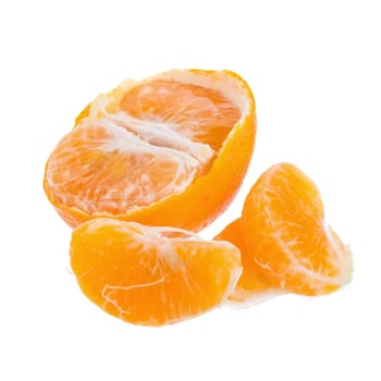 Half orange fruit on white background, fresh and juicy.