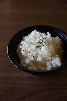 Rice with wood background