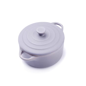 Ceramic gray pot on a white background.