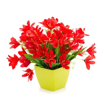 Bouquet of Plastic flowers. Plastic Flowers set on white background.