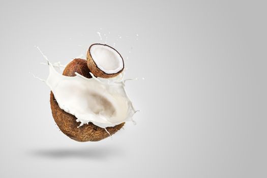 Coconut Milk Splashing isolated on Green background.