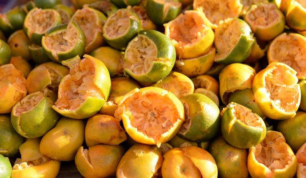 Thai tangerine peel pile, tangerine peel that squeezed all water out.