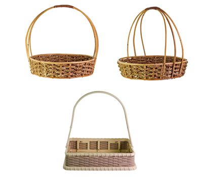 Empty Rattan Gift Basket on isolated white background