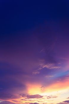 Colorful dramatic sky with cloud at sunset.Sky with sun background.