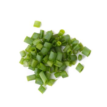 Chopped fresh green onions isolated on white background.