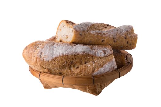 french white long baguette bread isolated on white background.