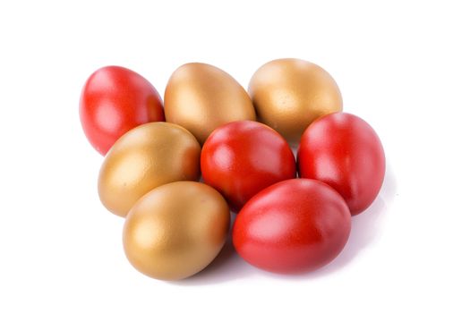 Golden Egg and Red Egg isolated on a white background.