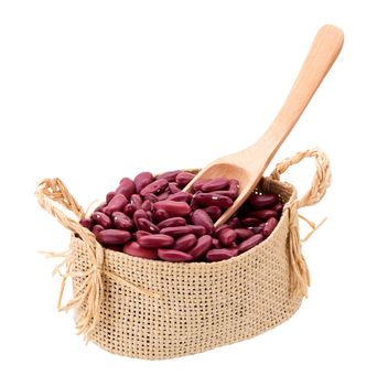 Red bean in basket isolated on a white background.