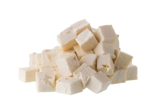 soy cheese tofu diced isolated on white background.