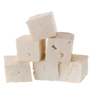 soy cheese tofu diced isolated on white background.