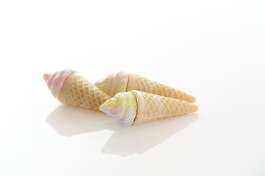 Mini ice cream cone candy isolated in white background