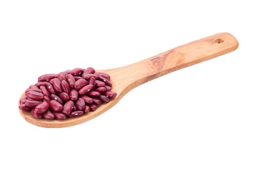 Red bean in a wooden spoon isolated on a white background.