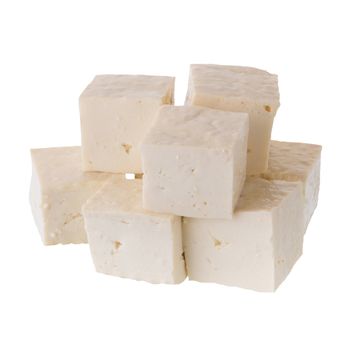 soy cheese tofu diced isolated on white background.