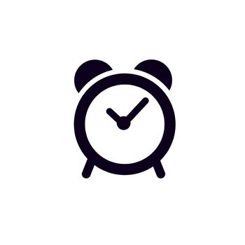 Alarm clock icon on white background. Notifications when the specified time is reached.