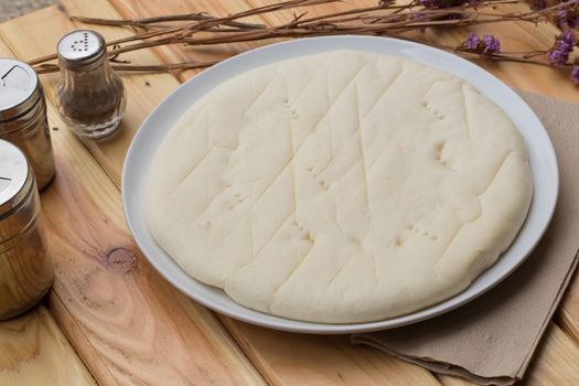Dough bread, pizza or pie recipe homemade preparation. 