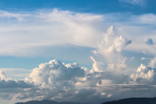 Colorful dramatic sky with cloud at sunset.Sky with sun background.