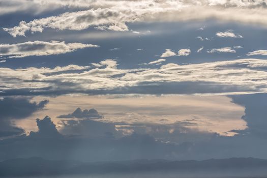 Colorful dramatic sky with cloud at sunset.Sky with sun background.