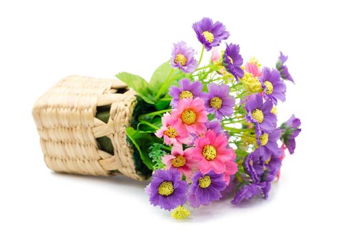 Bouquet of Plastic flowers. Plastic Flowers isolated on white background.