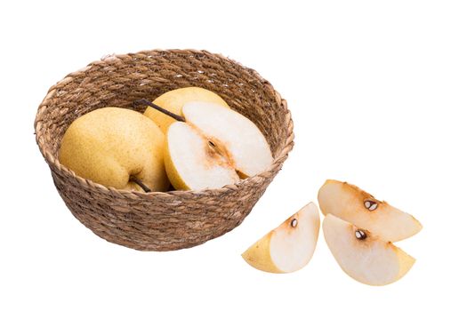 Chinese pear fruits on white background.