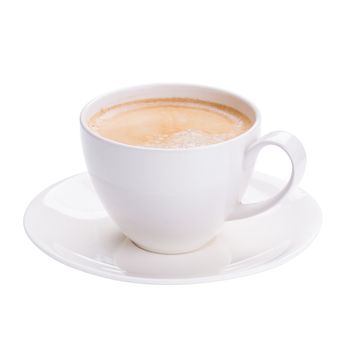 Hot americano coffee in white glass on white background.