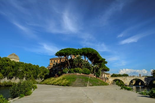 Fatebenefratelli Hospital on the Tiber Island in Roma, Italy