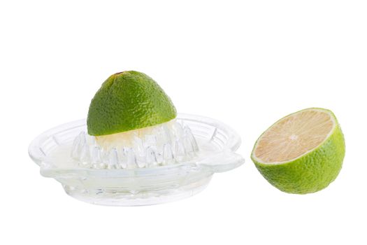 lime crush and lime with half cross section isolated on white background.