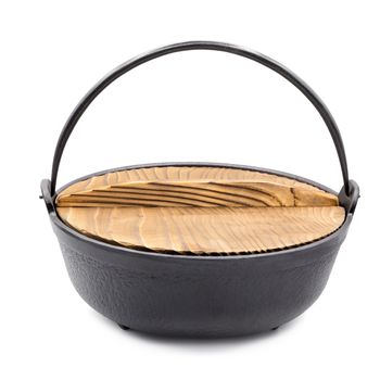 Japanese tableware, nabe for hot pot cooking, hotpot with wooden lid.
