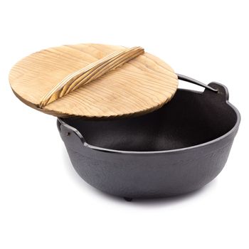 Japanese tableware, nabe for hot pot cooking, hotpot with wooden lid.