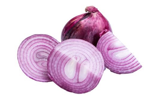 Sliced Fresh onion and Ripe onion on white background