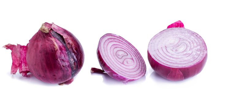 Sliced Fresh onion and Ripe onion on white background
