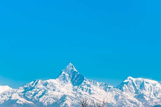 view of Machapuchare Peak in Nepal.