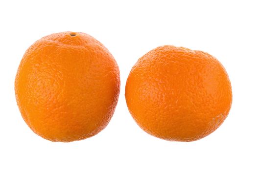 Two ripe juicy orange isolated on white background.