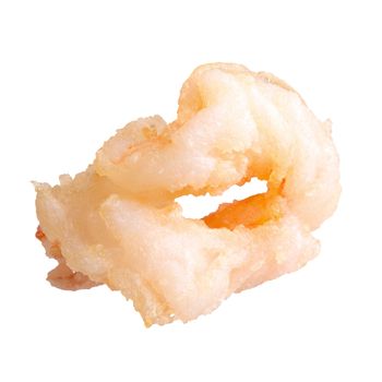 close up of deep-fried shrimps on white background.