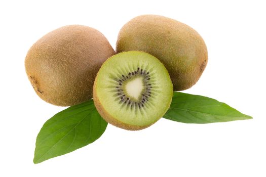 kiwi fruit and kiwi fruit sliced isolated on white background.