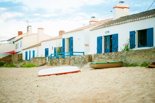 view of the sand beach le petit vieil on the isle of Noirmoutier in the afternoon at summer