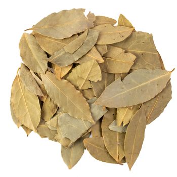 Dried bay leaves isolated on white background.