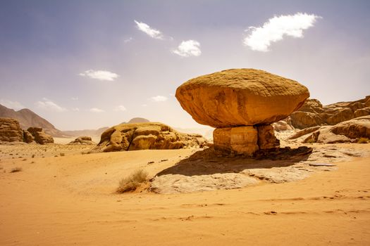 Mushroom rock at Wadi Rum desert in Jordan. Travel and Tourism in Jordan