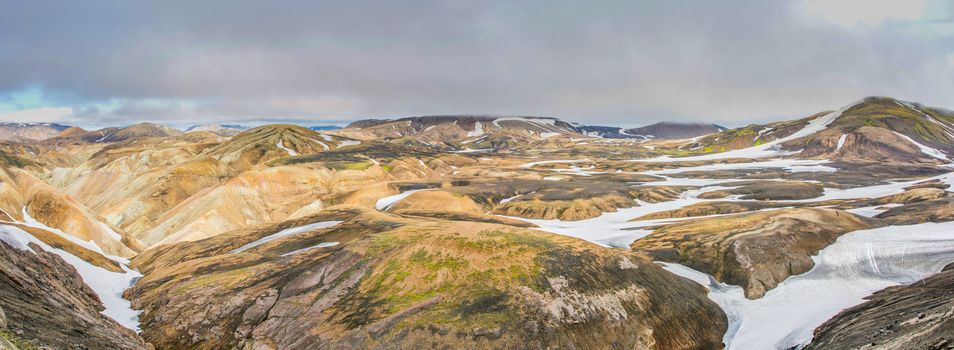 Panorama of the landscape in Iceland on the Laugavegur trekking route and hiking trail