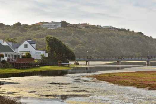 Lake estuary and residential village at Groot Brakrivier, Mossel Bay, South Africa