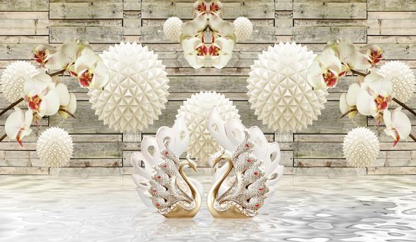 3d floral swan backgroun ilustration 